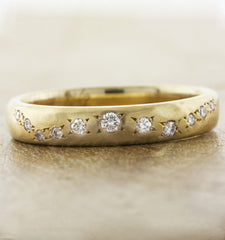 custom fingerprint wedding band set - women's ring. caption:Custom Lili with hand-hammered texture.  Satin brush finish.