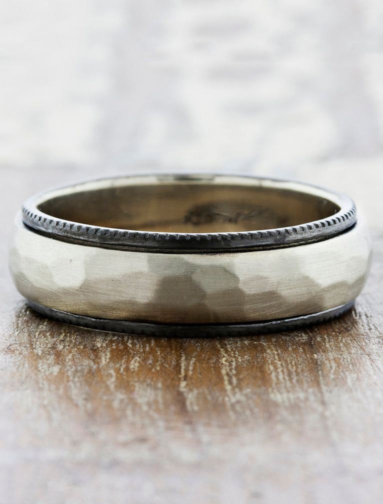 Facetted texture wedding band caption:shown in 7mm width