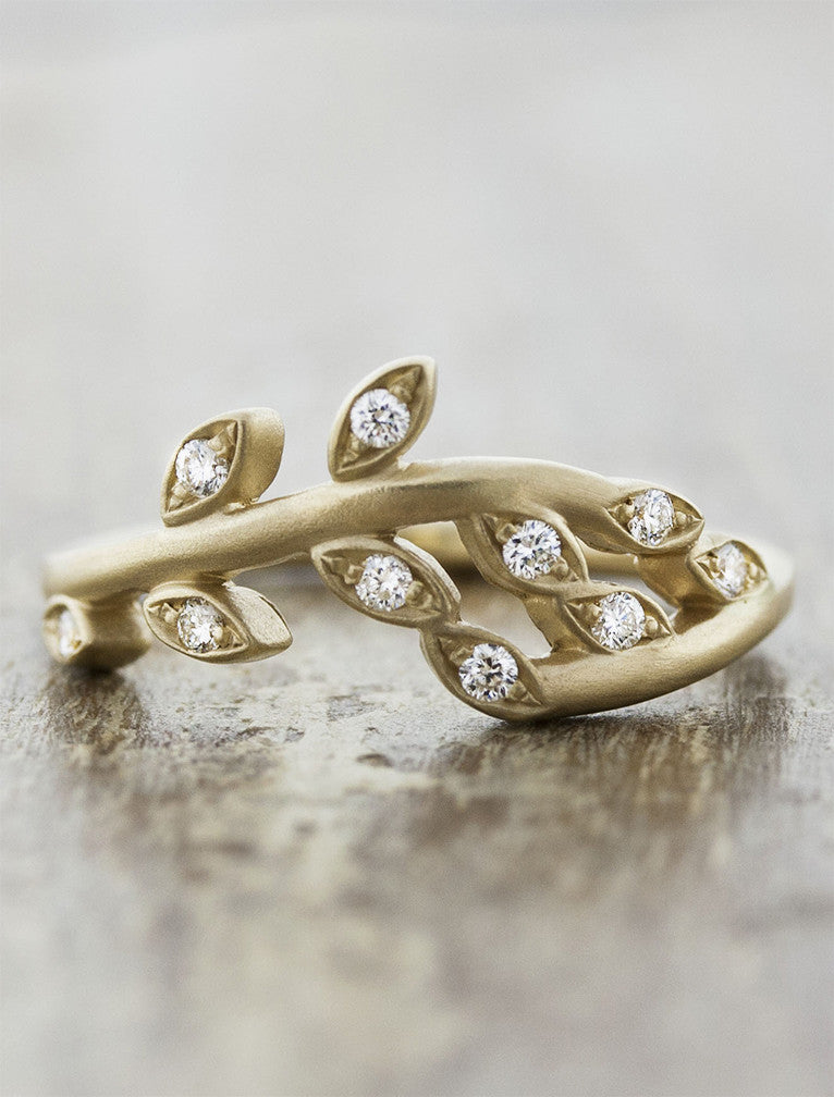sculptural floral, diamond wedding band - yellow gold variation